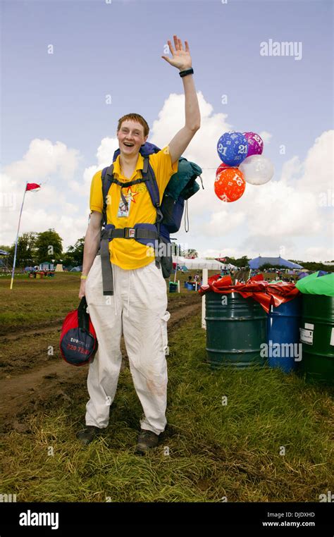 Festival Goers Arriving At The Glastonbury Festival 2004 Worthy Farm