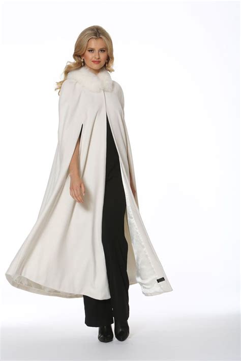 Cashmere Opera Cape Cloak Winter White Fox Trim Madison Avenue