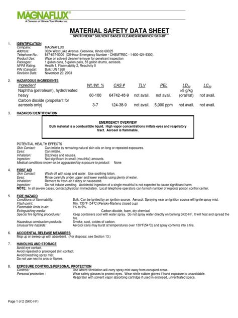 Material Safety Data Sheet Ingredient Wt Wt Cas Tlv Pel Ld Lc Pdf Fires Dangerous Goods