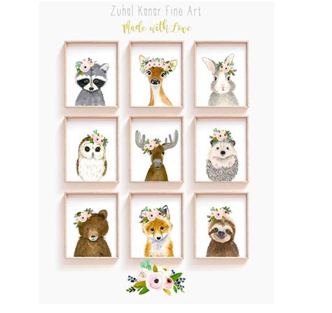 Woodland Nursery Decor, Woodland Animals Prints, Girls Room Wall Art, Girls Bedroom Print ...