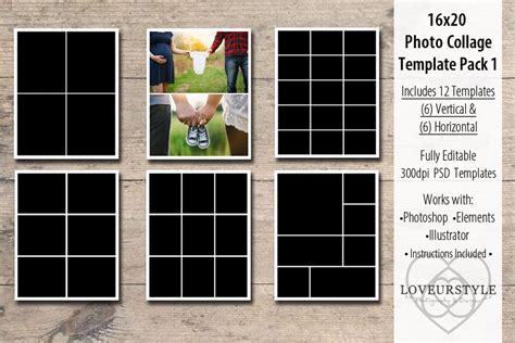 10x20 Photo Collage Template Pack Creative Illustrator Templates ~ Creative Market