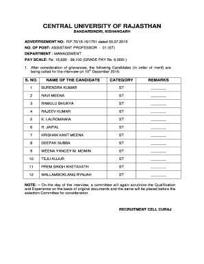 Fillable Online CENTRAL UNIVERSITY OF RAJASTHAN Curaj Ac In Fax Email