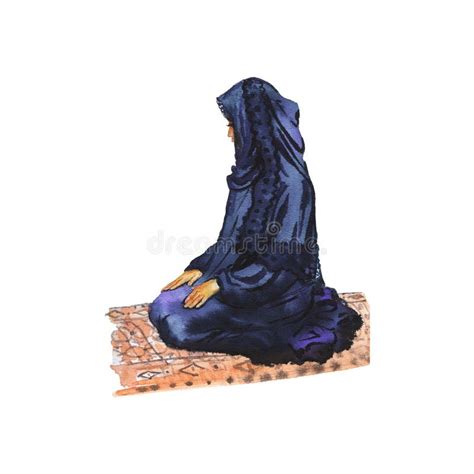 Watercolor Arabian Muslim Woman Praying Namaz Hand Drawn Ramadan