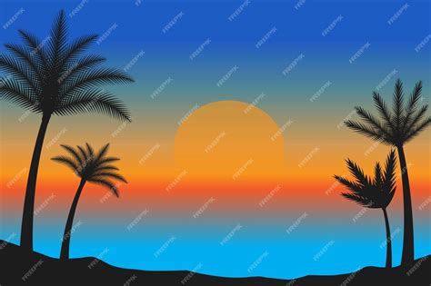 Premium Vector Sunset On The Beach With Palm Trees And A Sunset