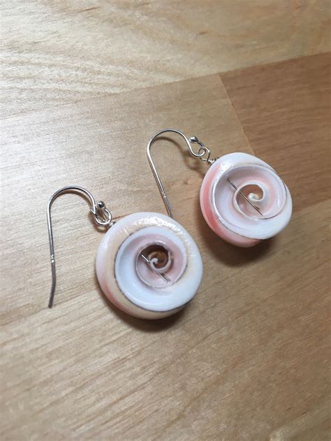 Conch Shell Earrings Sterling Silver White Pale Pink Earrings Natural