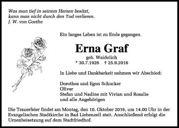 Traueranzeigen Von Erna Graf Schwarzw Lder Bote Trauer