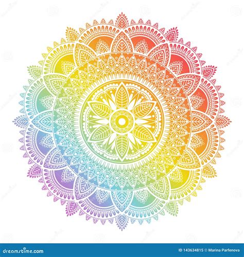 Colorful Rainbow Ethnic Mandala On White Background Circular