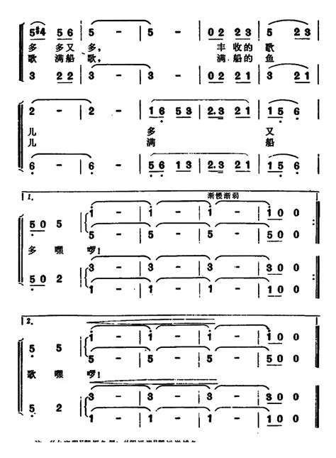 合唱谱满船鱼儿满船歌 作词川流 作曲吴崇生合唱歌曲谱