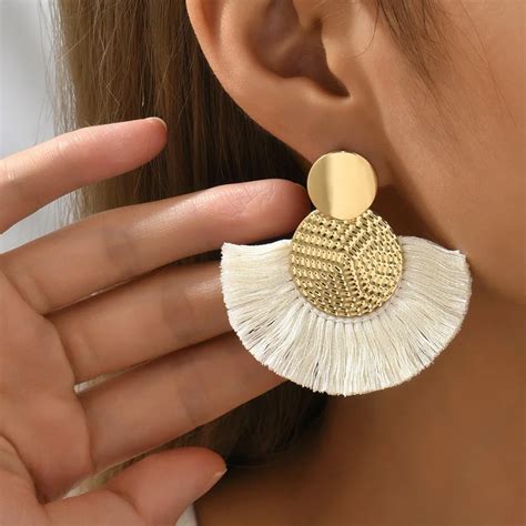 Boucles D Oreilles Pendantes Franges Blanches Pour Femmes Boucles D