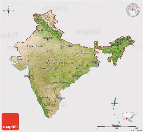 Satellite 3d Map Of India Cropped Outside