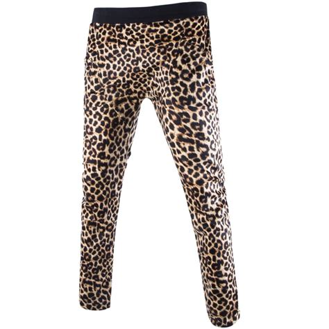 Moda Tendencia Leopardo Flaco Hombre Pantalones Cintura El Stica