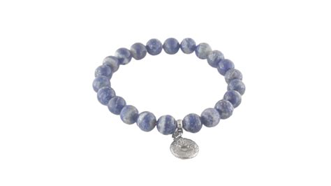 Pulsera El Stica Mineral Lap Slazuli Con Amuleto De La Suerte Cuentas