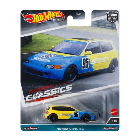 Метална кола Hot Wheels Premium Honda Civic EG жълто и синьо eMAG bg