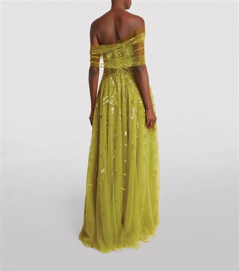 Zuhair Murad Green Embellished One Shoulder Gown Harrods Uk