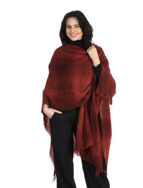 Lambswool Celtic Ruana Wrap Red Checks Kerry Woolen Mills