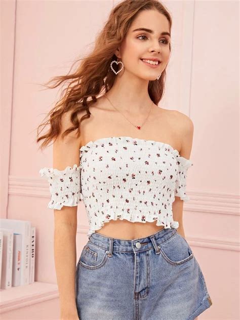 Ditsy Floral Off Shoulder Shirred Topcheck Out This Ditsy Floral Off