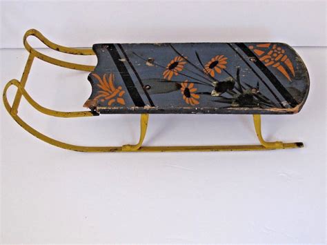 Antique Miniature Toy Victorian Sled Painted Wood And Metal 1888933323