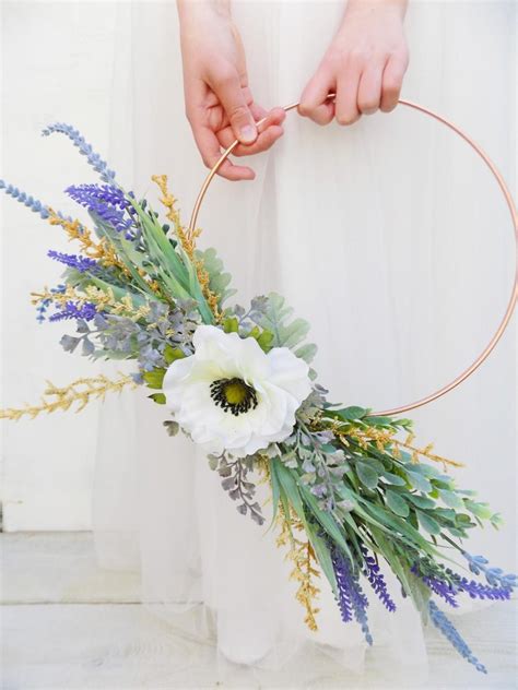 Bridal Flower Hoop Lavender Wreath Floral Rustic Hoops Alternative