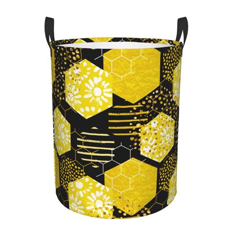 Coaee Geometric Pattern With Bee Laundry Basket With Handle Waterproof