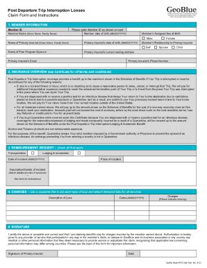 Fillable Online Post Departure Trip Interruption Losses Claim Form And