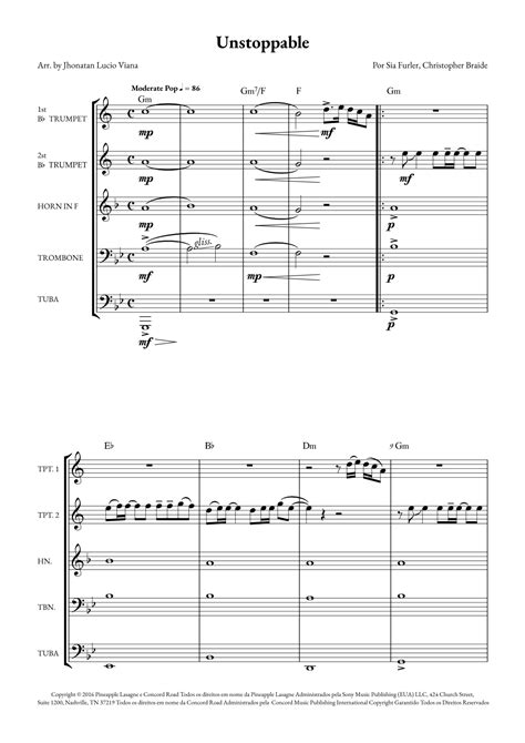 Unstoppable Arr Jhonatan Lucio Viana Sheet Music Sia Brass Ensemble