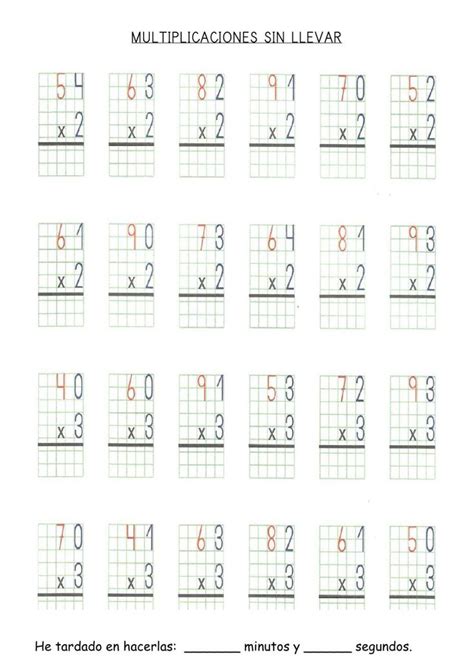 Multiplicaciones Sin Llevar Tablas Del 2 Y Del 3 Worksheet Word