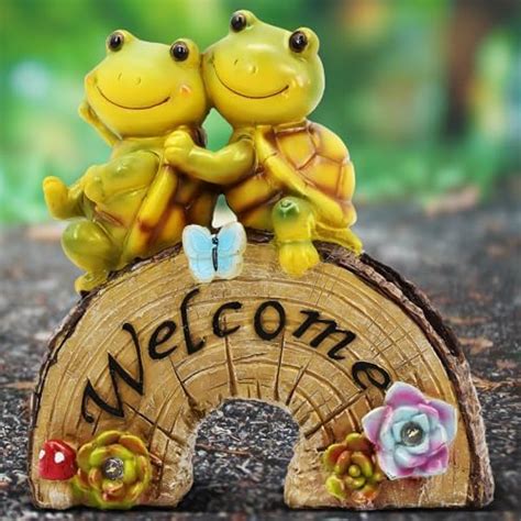 Amazon Solar Garden Outdoor Statues Cute Frog Face Turtles Welcome