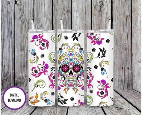 Sugar Skull Sublimation Design Oz Skinny Tumbler Design Tumbler