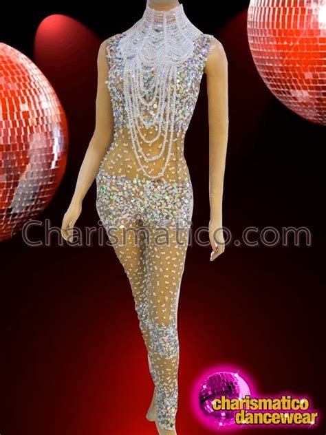 Sequin And Crystal Decorated Sheer Nude Bodystocking With Diva Necklace EBay