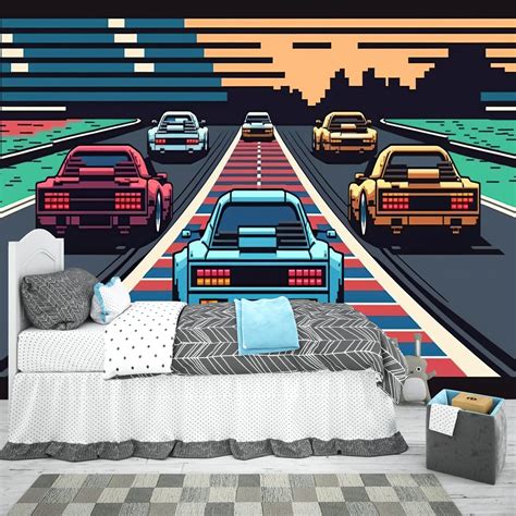 Retro Computer Game Car Race Pixel Art Gift for Kids Art - Etsy