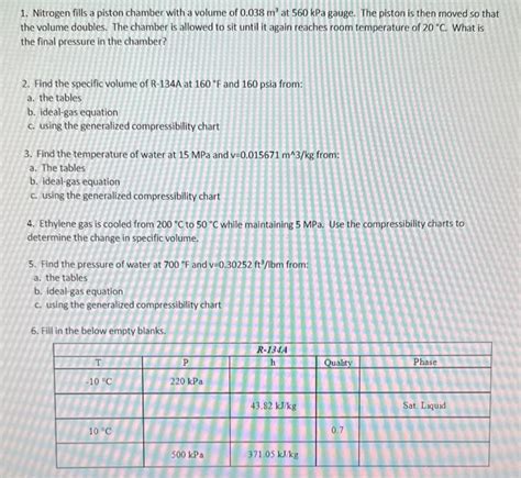 Solved 1 Nitrogen Fills A Piston Chamber With A Volume Of Chegg