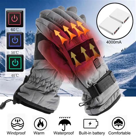 4000MAH Thermal Electric Warm Waterproof Heated Gloves Battery Powered For Motorcycle Skiing Ski ...