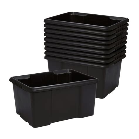 Fitty Black 26l Plastic Stackable Storage Boxes Pack Of 10