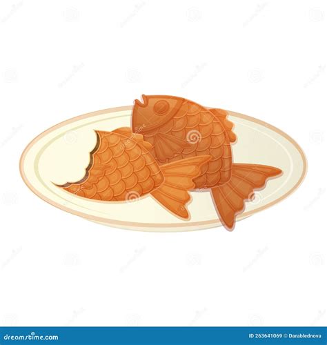 Beaten Japanese Taiyaki On A Plate Asian Food Illustration Isolated On