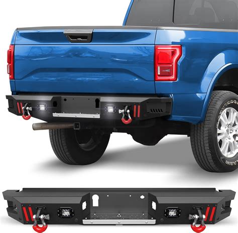 Pofenze F150 Rear Bumper W D Rings Led Lights Sensor Holes Stainless Steel Step