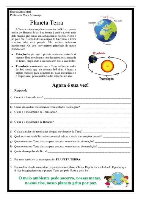 Planeta Terra Atividades de ciências da terra Texto de ciencias