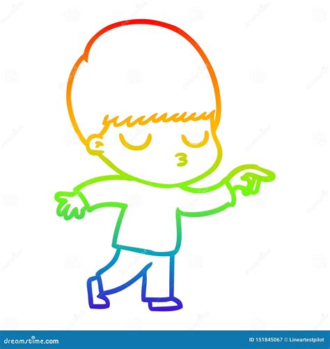 A Creative Rainbow Gradient Line Drawing Cartoon Calm Boy Stock Vector