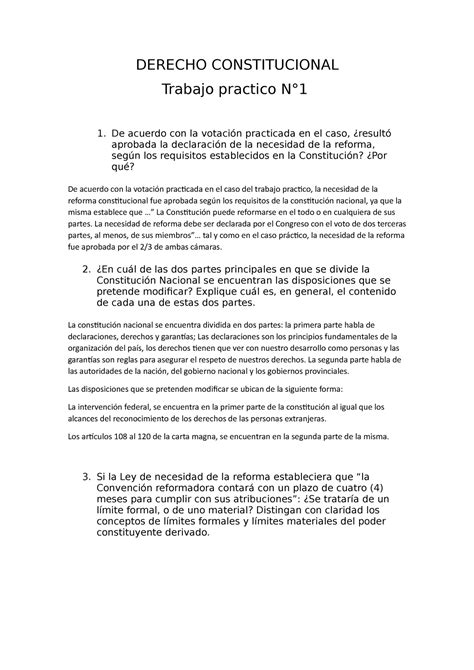 Derecho Constitucional Derecho Constitucional Trabajo Practico N° De Acuerdo Con La Votación