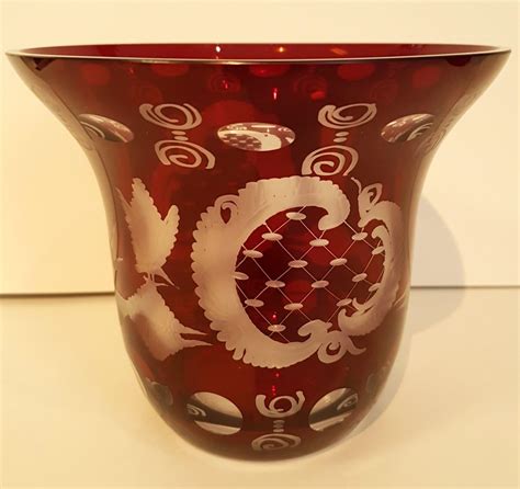 Antique Glass Bowl Egermann Glass Hand Cut Bohemian Glass Ruby Red Mouth Blown Crystal Glass