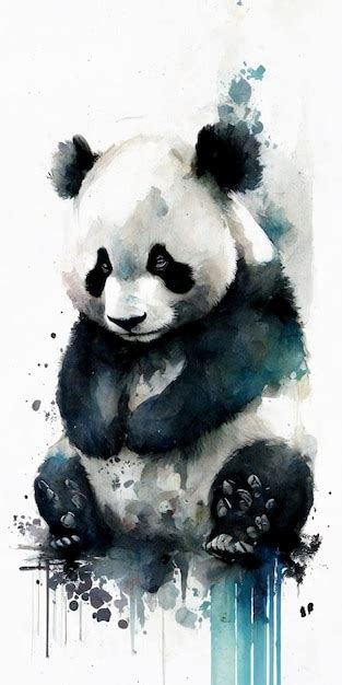 Uma Pintura Em Aquarela De Um Urso Panda Foto Premium