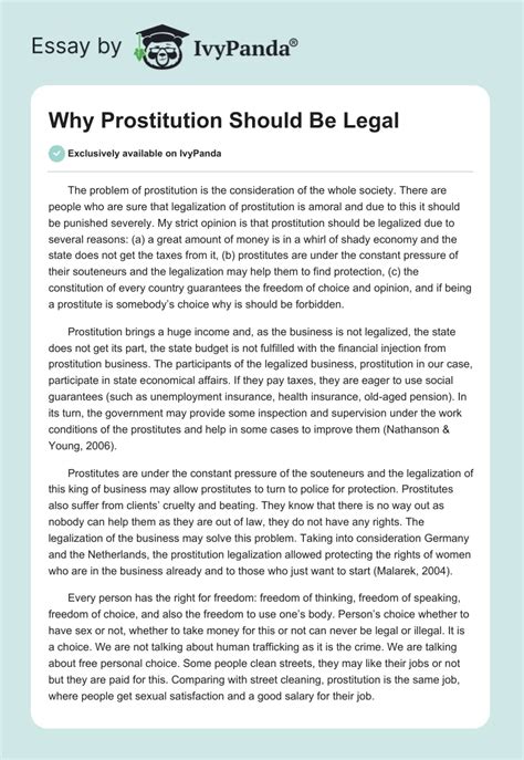 Why Prostitution Should Be Legal 499 Words Essay Example