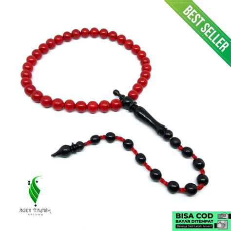 Jual Tasbih Batu Marjan Coral Merah 33 Butir Size 8mm Kombinasi Akar