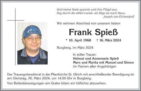 Traueranzeigen Von Frank Spie Allg Uer Zeitung