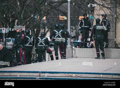 Police Officers Standing Downtown Calgary Alberta Stock Photo Alamy