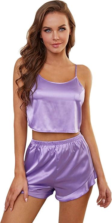 Milumia Womens 2pcs Satin Pajama Set Cami Crop Top And Ruffle Hem