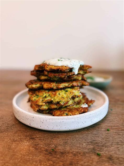 Crispy Zucchini Pancakes With Garlic Sauce Tiffy Cooks