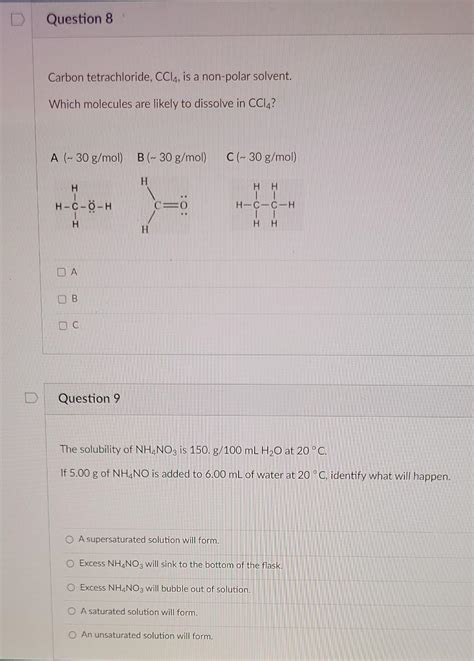 Solved Question 8 Carbon Tetrachloride Ccl4 Is A Non Polar