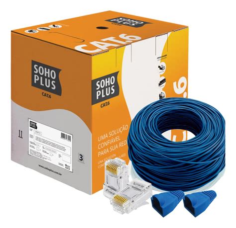 Cabo 100m Furukawa Soho Plus Cat6 Azul 6 Conectores Capa BERGA ELETRO