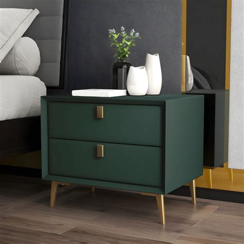 Solid Wood Drawer Storage 18.5" Tall Nightstand With 2 Drawers ...