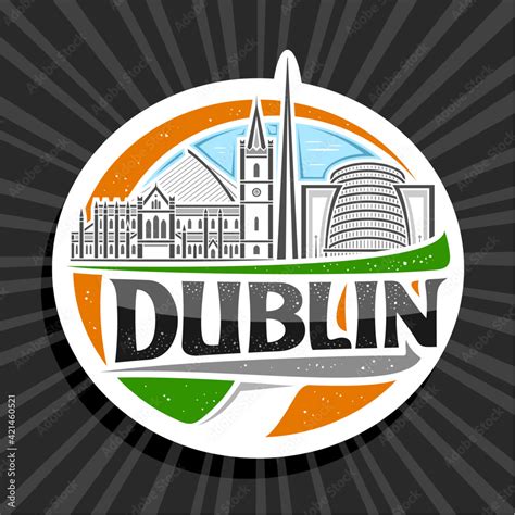 Vector logo for Dublin, white decorative badge with line illustration ...